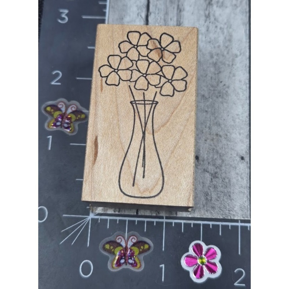 Memory Box Flowers In A Vase Bouquet Rubber Stamp Wood #M42